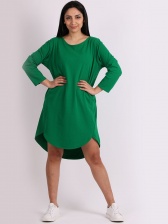 Green Dipped Hem, Cotton, Lagenlook Dress by Made in Italy